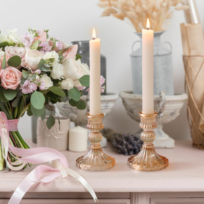 simeitol Taper Candle Holder Set of 6, Gold Candle Holder & Vintage Candlestick Holder, Glass Candlestick Holder for Wedding Table Decorations, Home Decorations, Christmas - Image 2